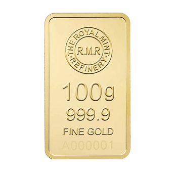 Certified 100g Gold Bar Royal Mint
