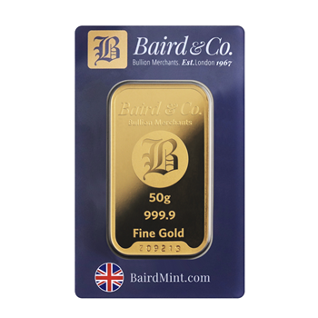 Certified 50g Gold Bar Baird London