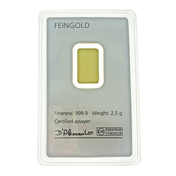 Certified 2.5g Gold Bar Degussa