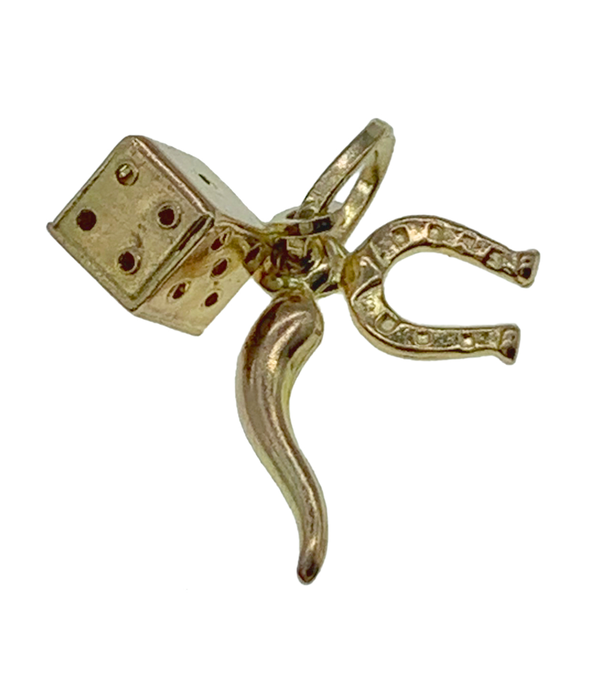 9ct Yellow Gold Horn, Horseshoe & Dice Charm