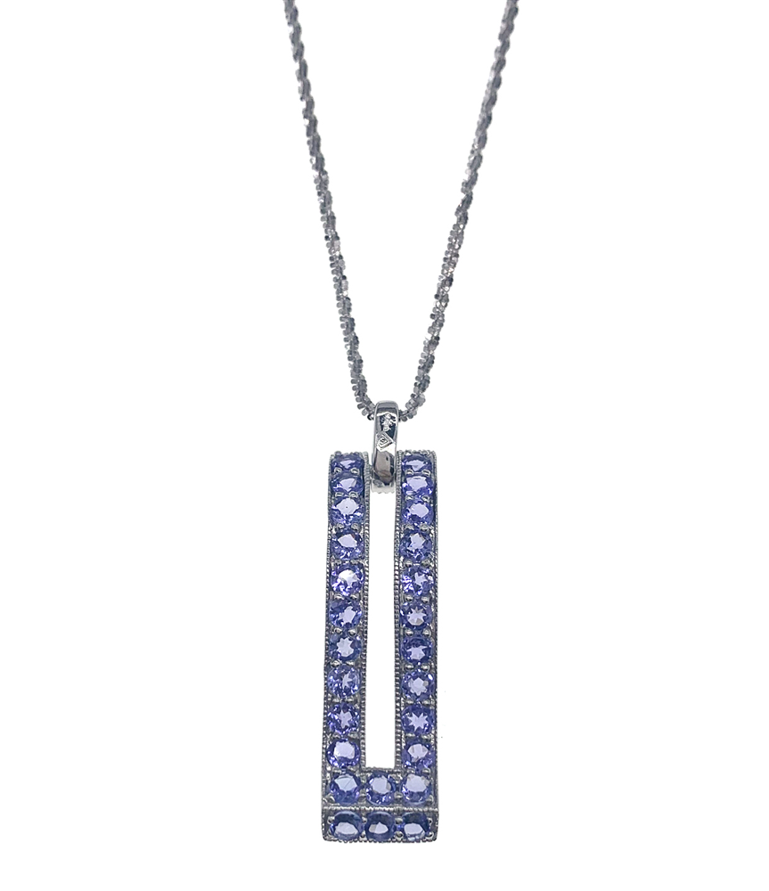 9ct White Gold Fine Stone Set Pendant and Chain