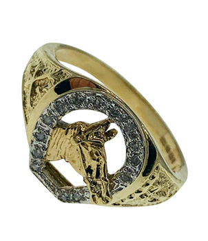 9ct Yellow Gold Diamond Gem Set Horse Ring