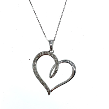 9ct White Gold Heart Pendant With Fine Hanging Chain