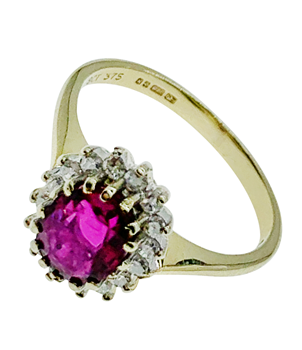 9ct Yellow Gold Diamond Ring With Pink Sapphire 