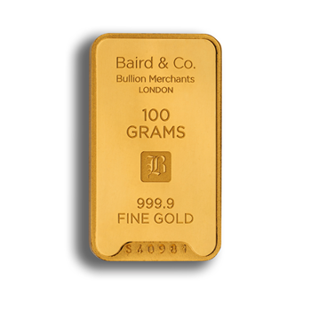 Certified 100g Gold Bar Baird 