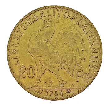 French 20 Francs Gold Coin- Rooster
