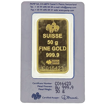 Certified 50g Gold Bar PAMP Suisse